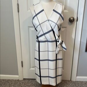 Ann Taylor White and Navy Windowpane Midi Wrap Dress (Read Description!)
